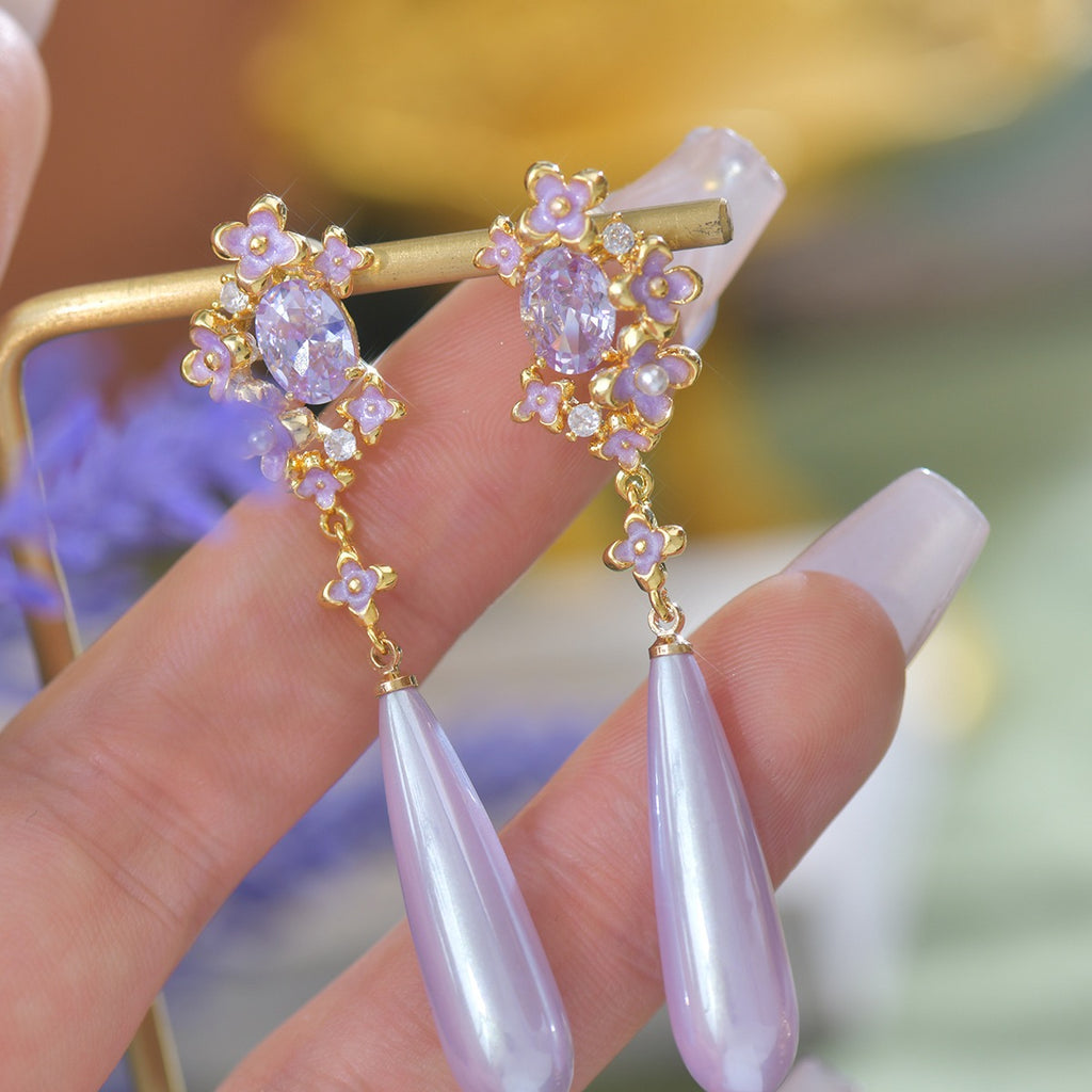 Lavender Floral Drop Earring