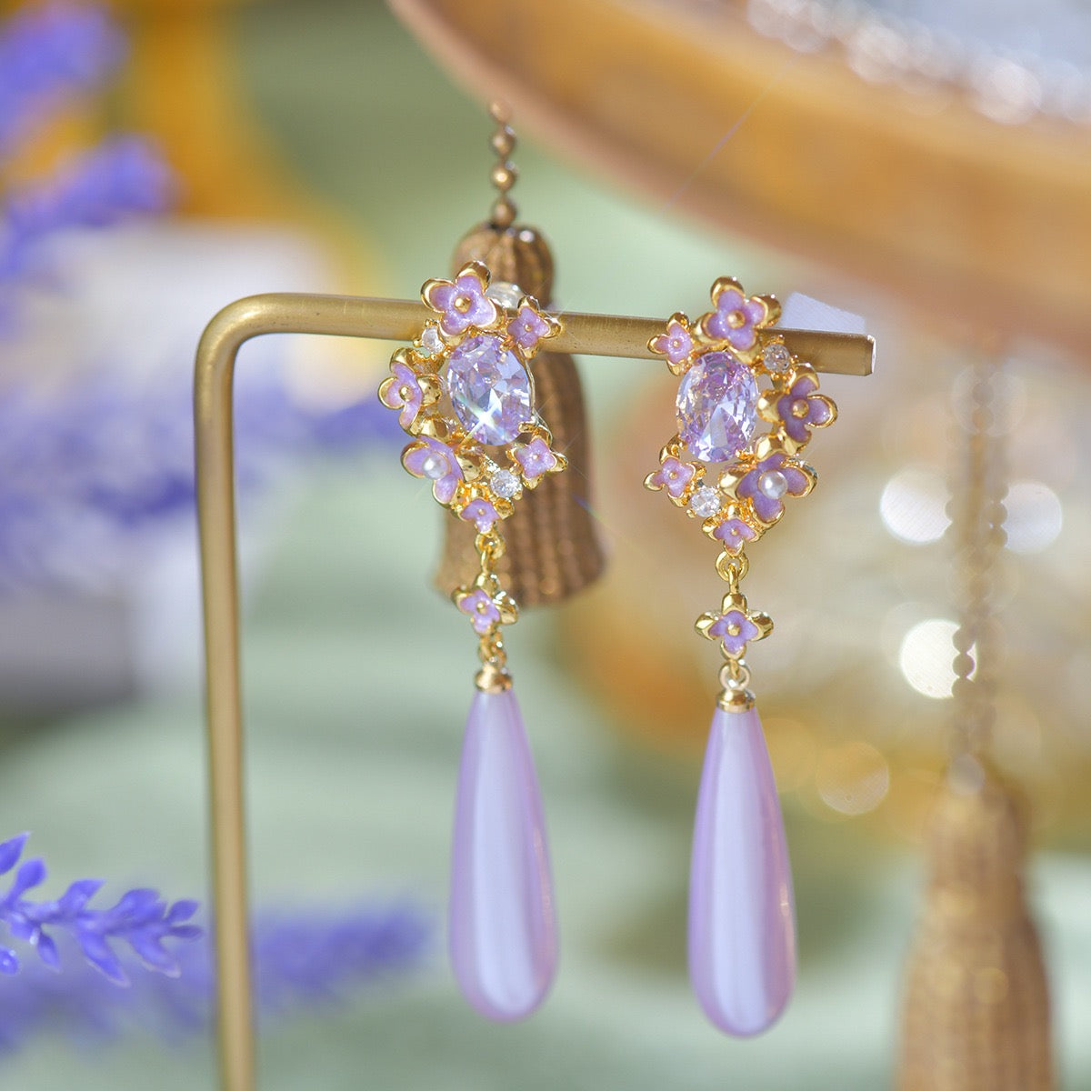Lavender Floral Drop Earring