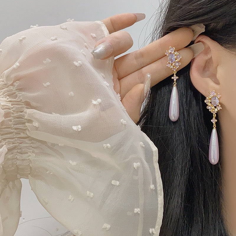 Lavender Floral Drop Earring