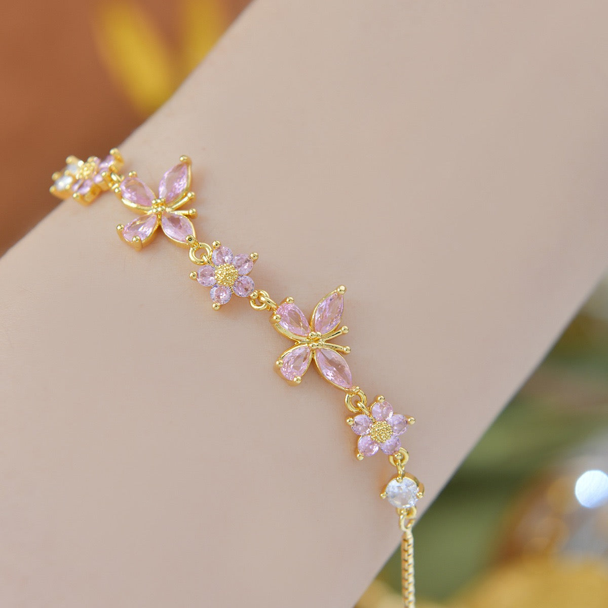 Dainty Butterfly Flower Bracelet