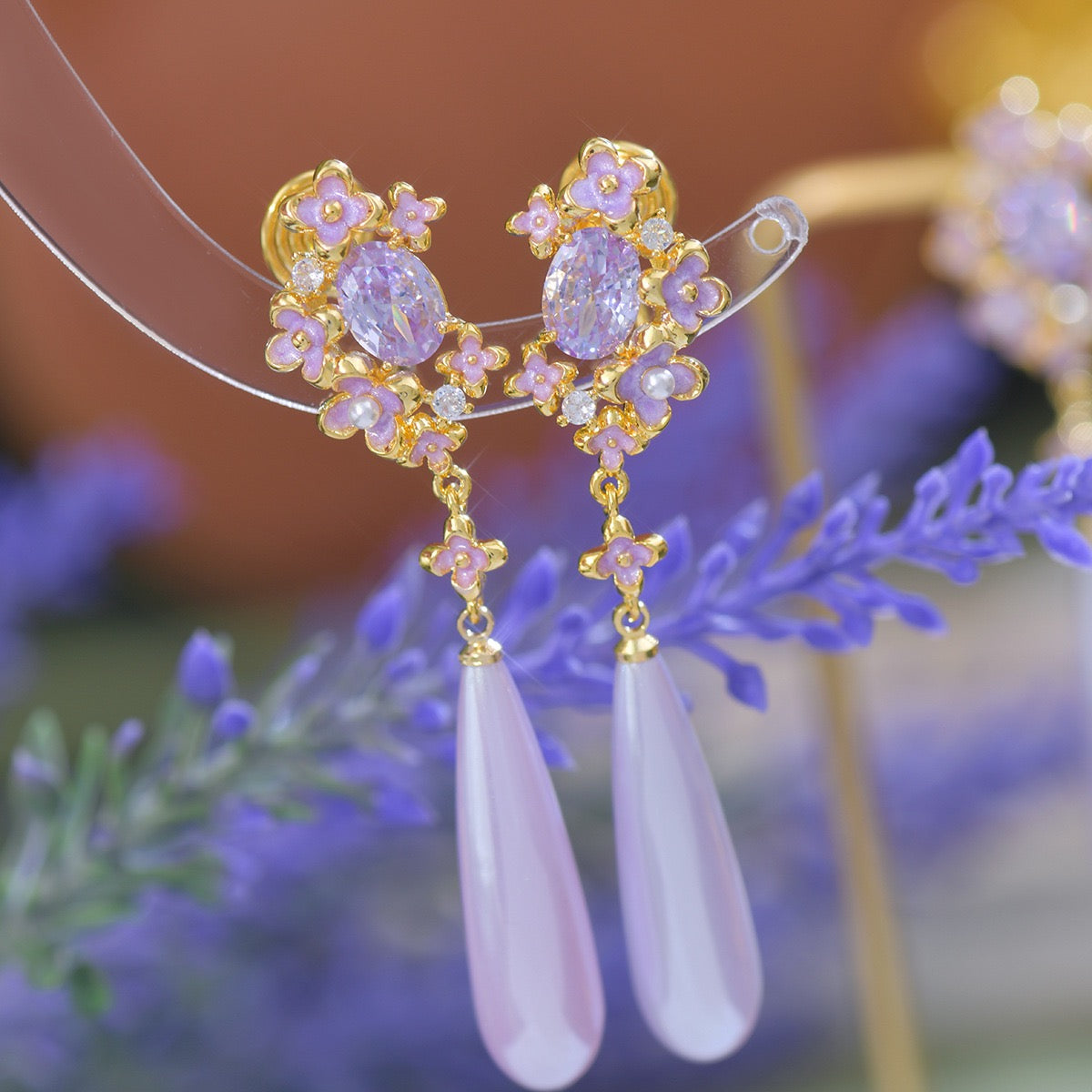 Lavender Floral Drop Earring