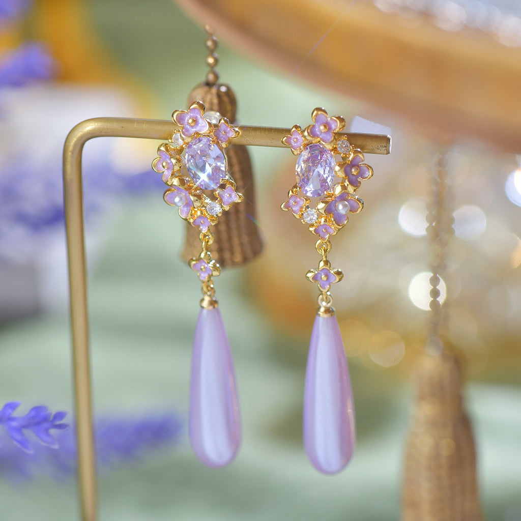 Lavender Floral Drop Earring