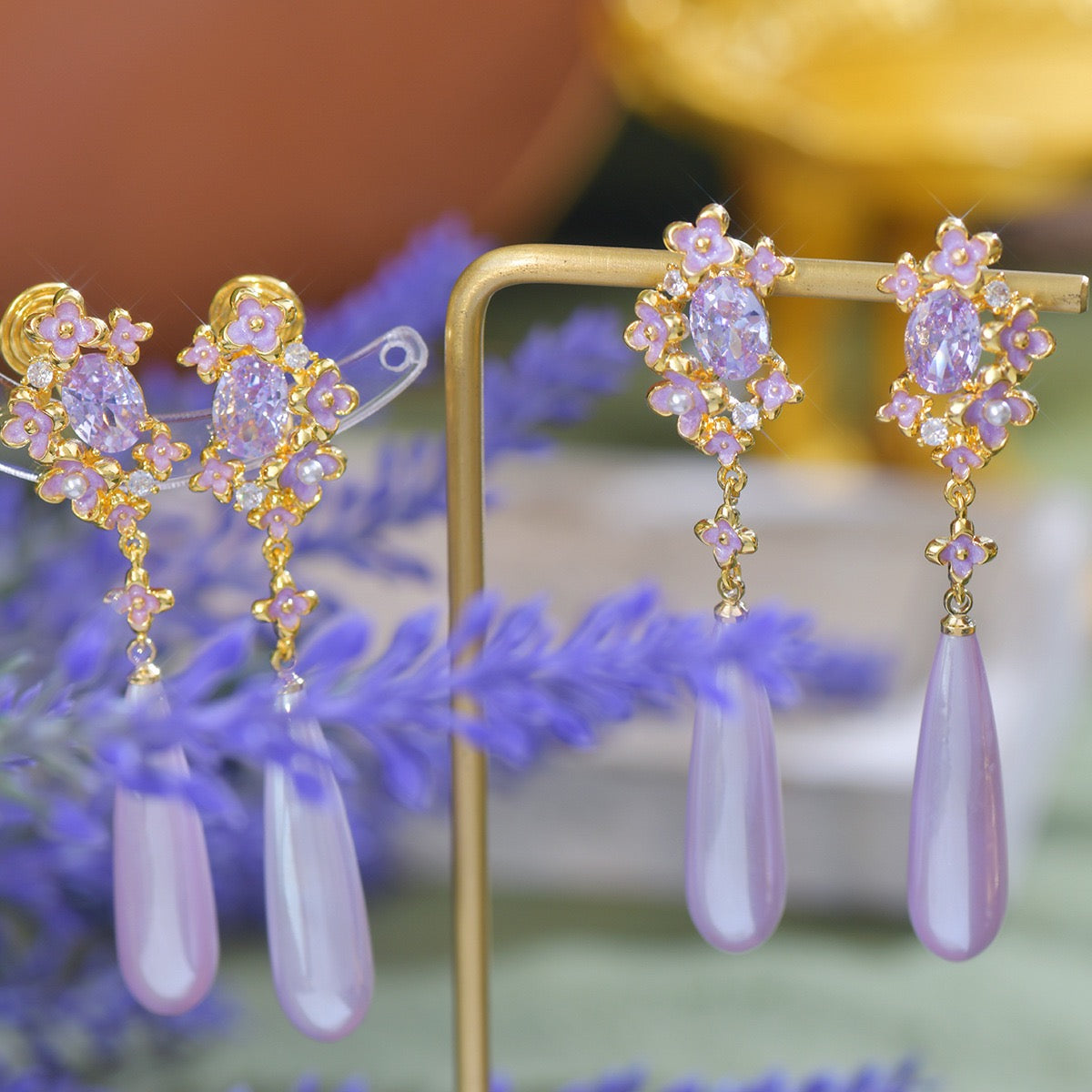 Lavender Floral Drop Earring