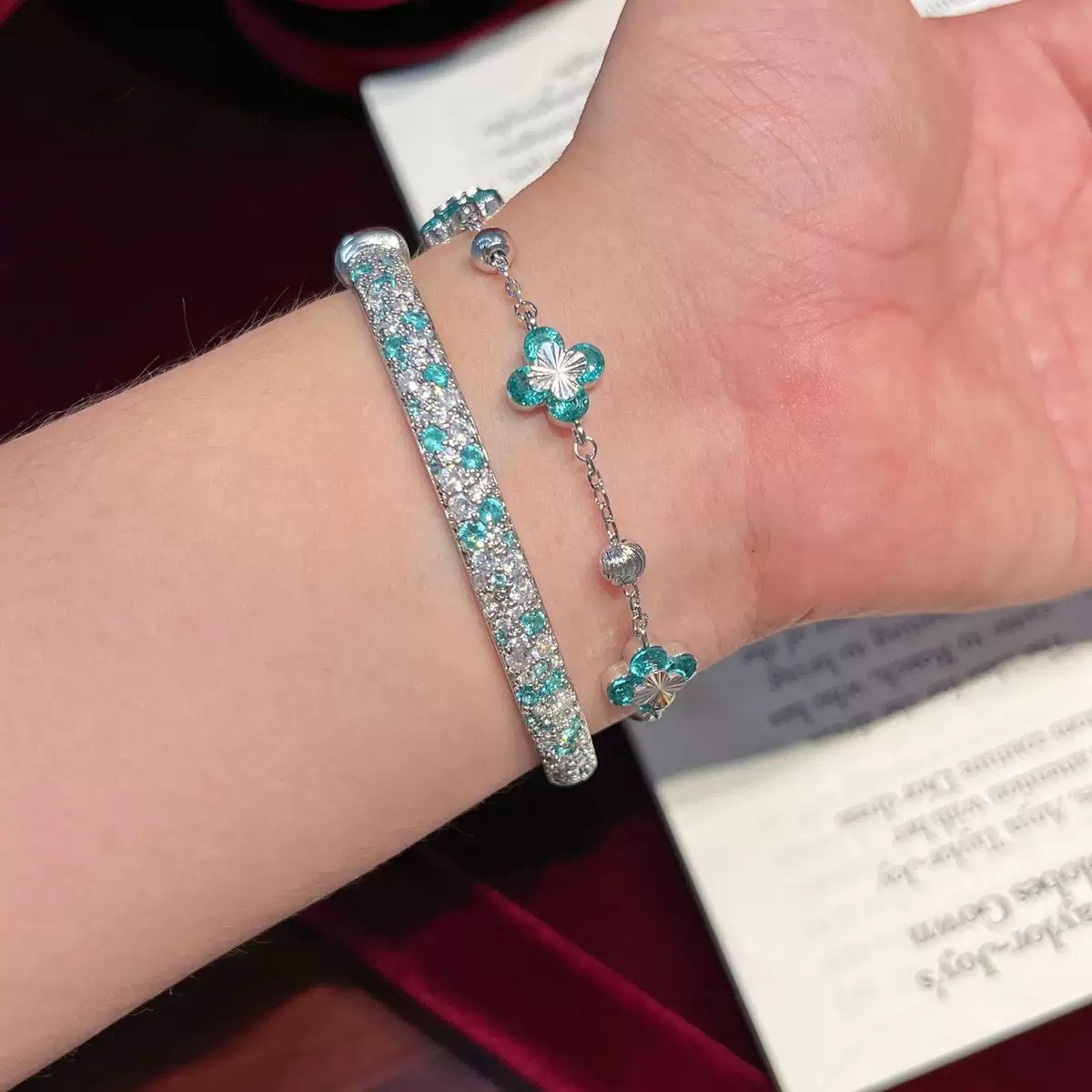 Turquoise Blue Four-Leaf Clover Jewelry Set