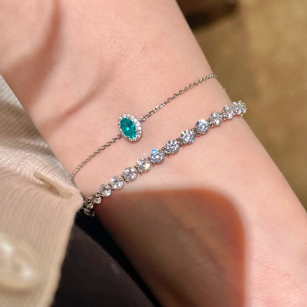 Dainty Oval Gem & Diamond Tennis Stack Bracelet