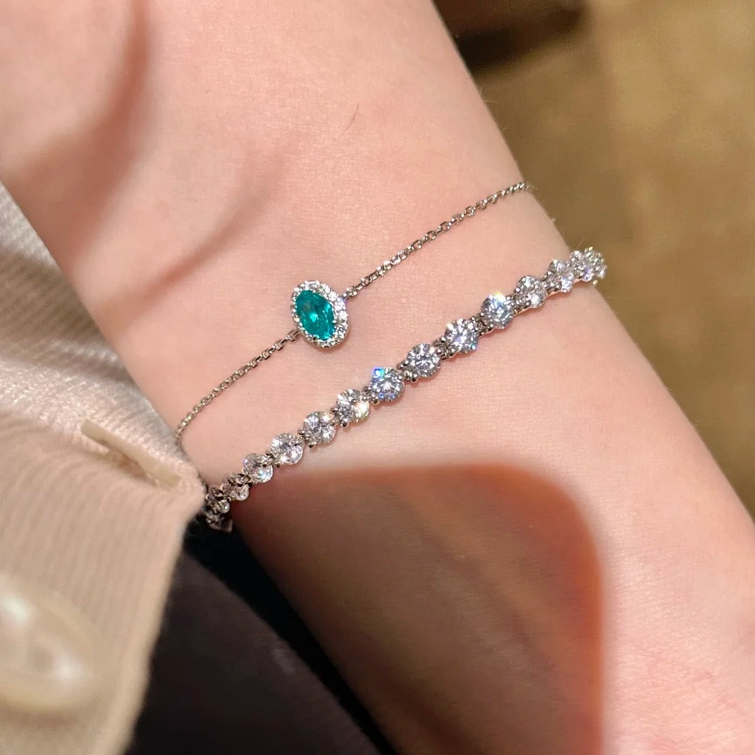 Dainty Oval Gem & Diamond Tennis Stack Bracelet