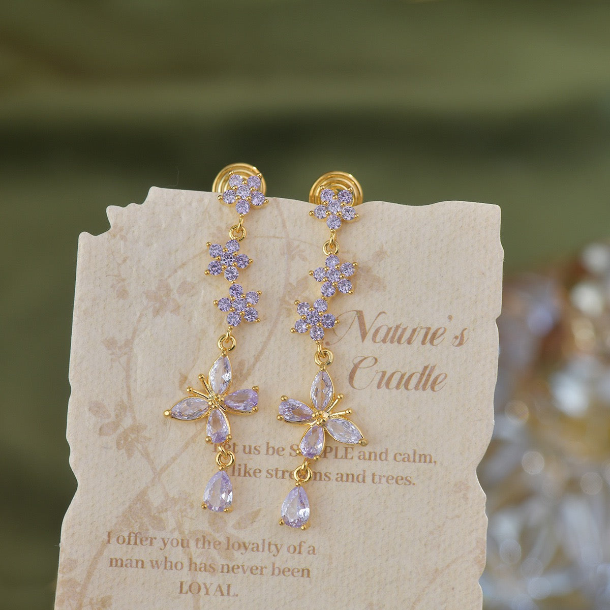 Fancy Purple Butterfly Drop Earring
