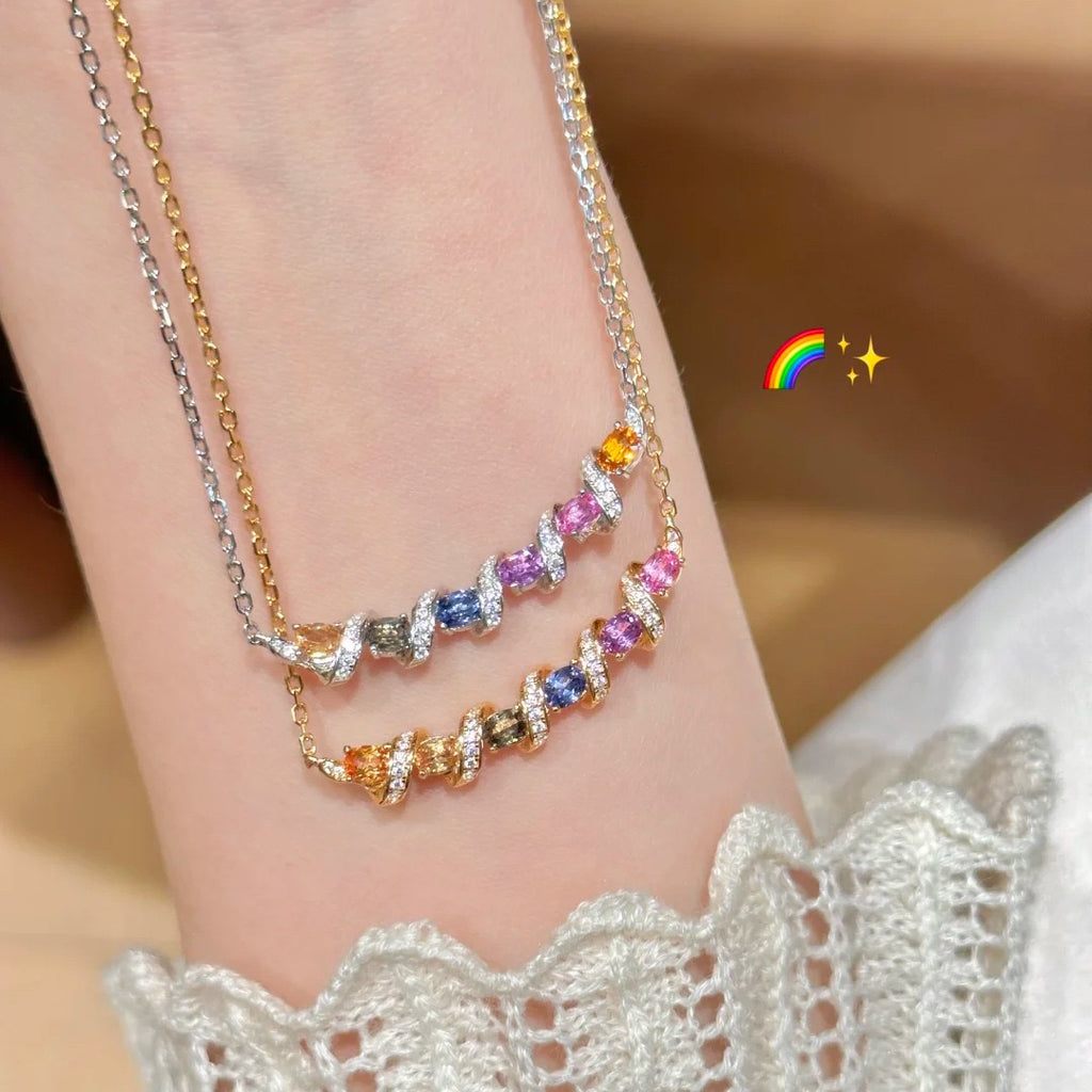 Twisted Rainbow Multi-Color Gem Pendant Necklace