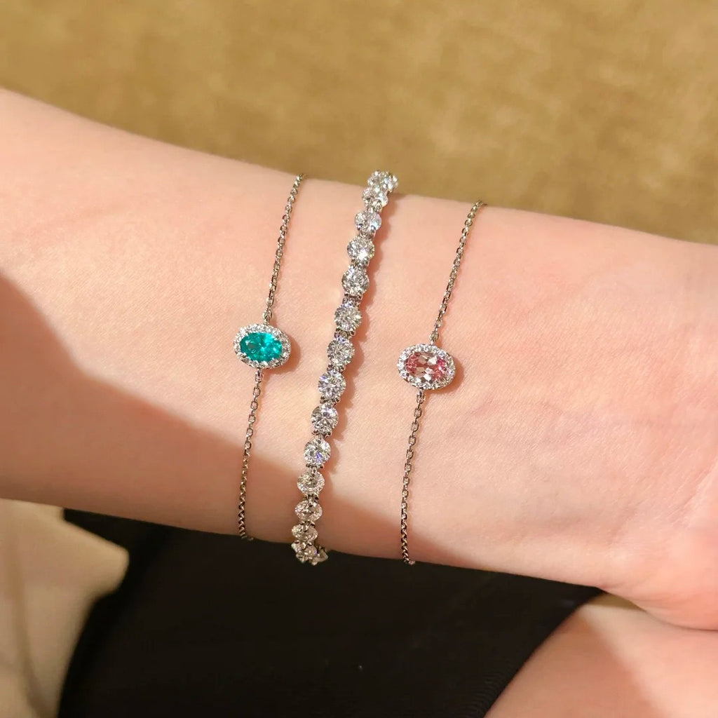 Dainty Oval Gem & Diamond Tennis Stack Bracelet