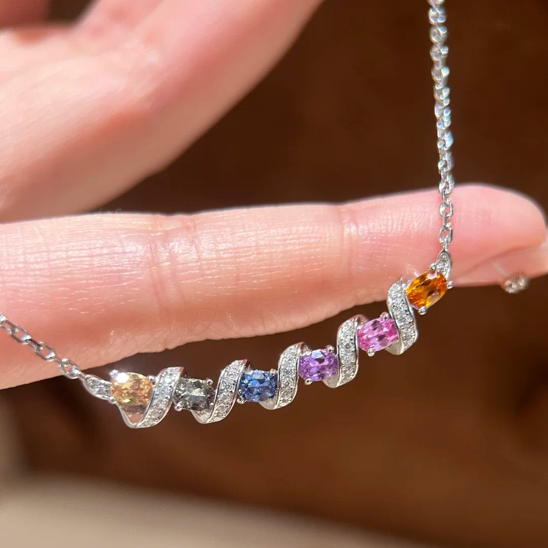 Twisted Rainbow Multi-Color Gem Pendant Necklace