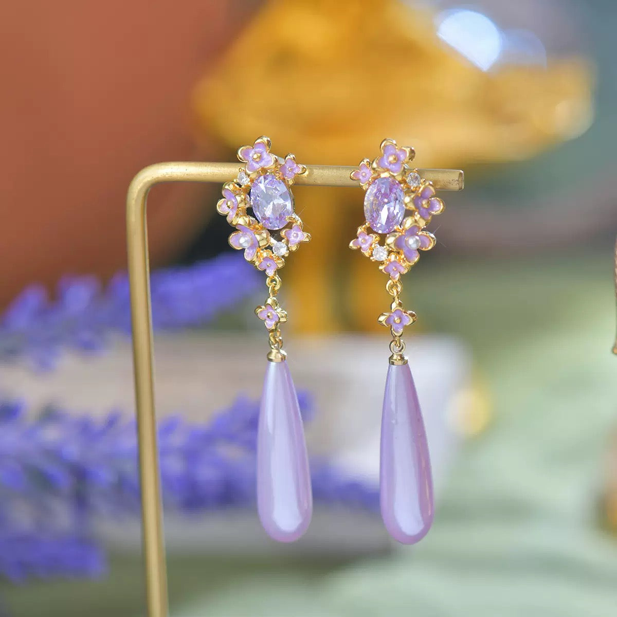 Lavender Floral Drop Earring