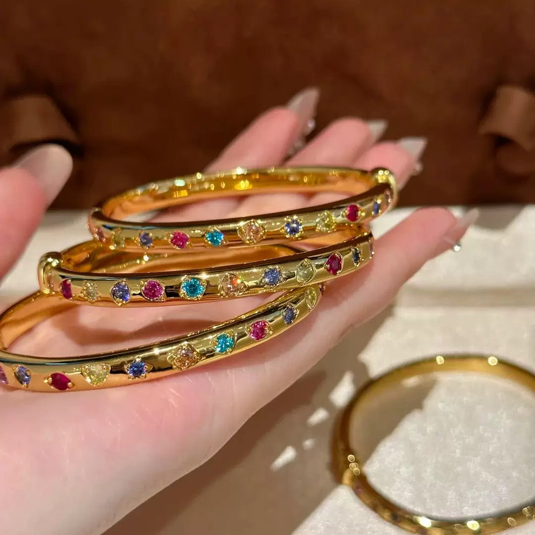 Rainbow Multi-Color Gem Stack Bangle