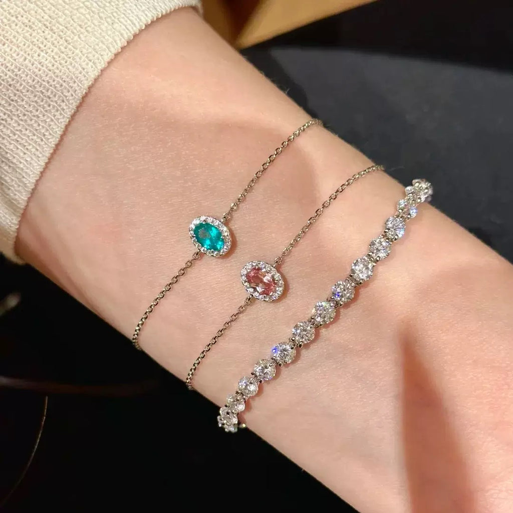 Dainty Oval Gem & Diamond Tennis Stack Bracelet