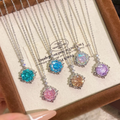Rose Cut Floral Crystal Pendant Necklaces