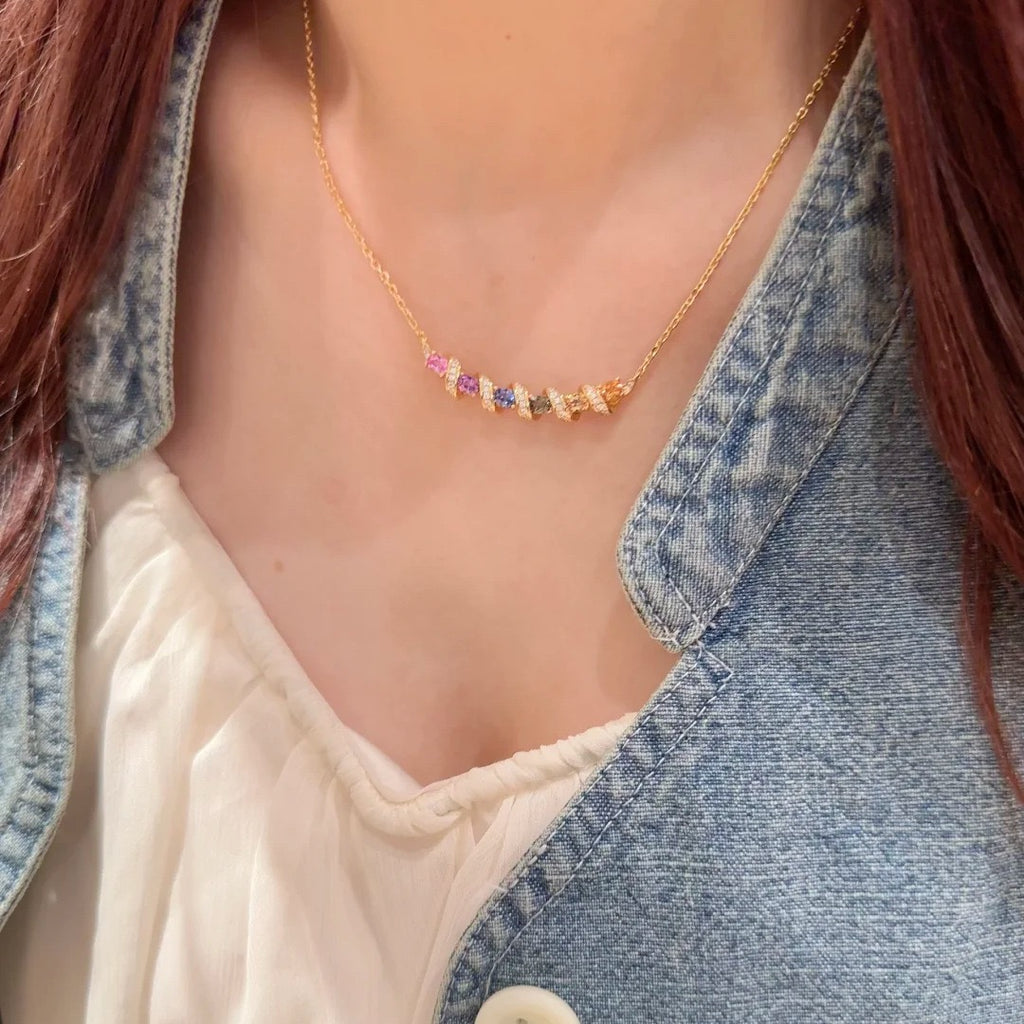 Twisted Rainbow Multi-Color Gem Pendant Necklace