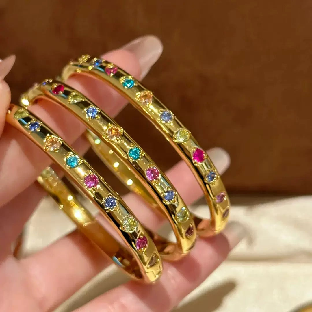 Rainbow Multi-Color Gem Stack Bangle