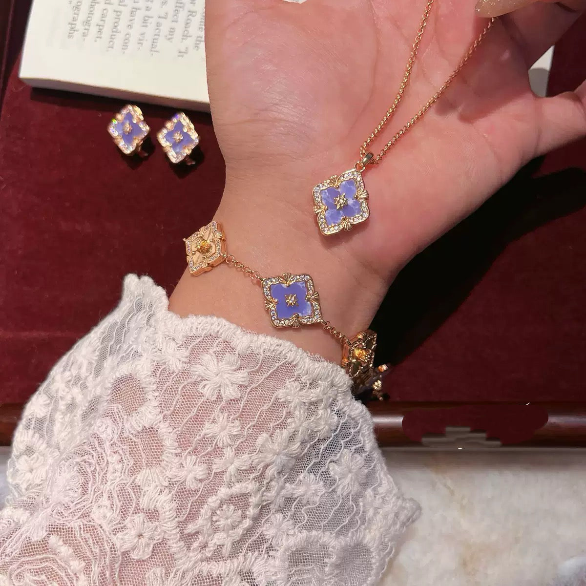 Mystic Purple Clover Jewelry Set