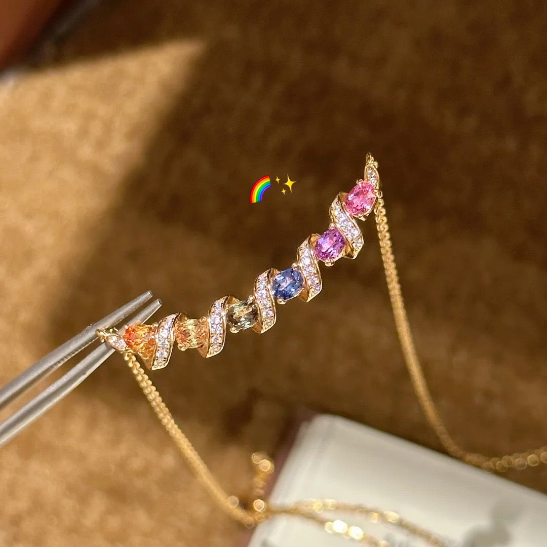 Twisted Rainbow Multi-Color Gem Pendant Necklace