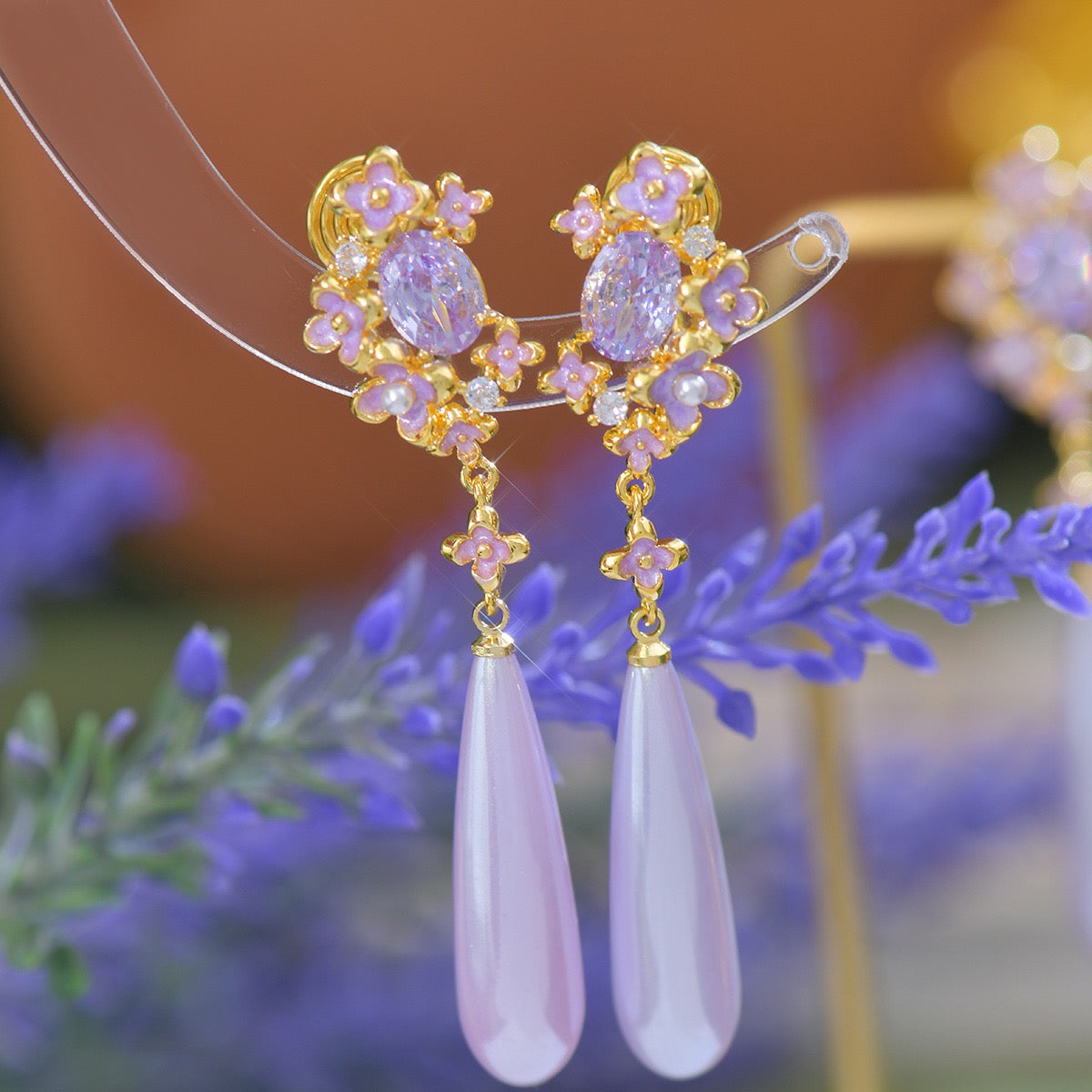 Lavender Floral Drop Earring