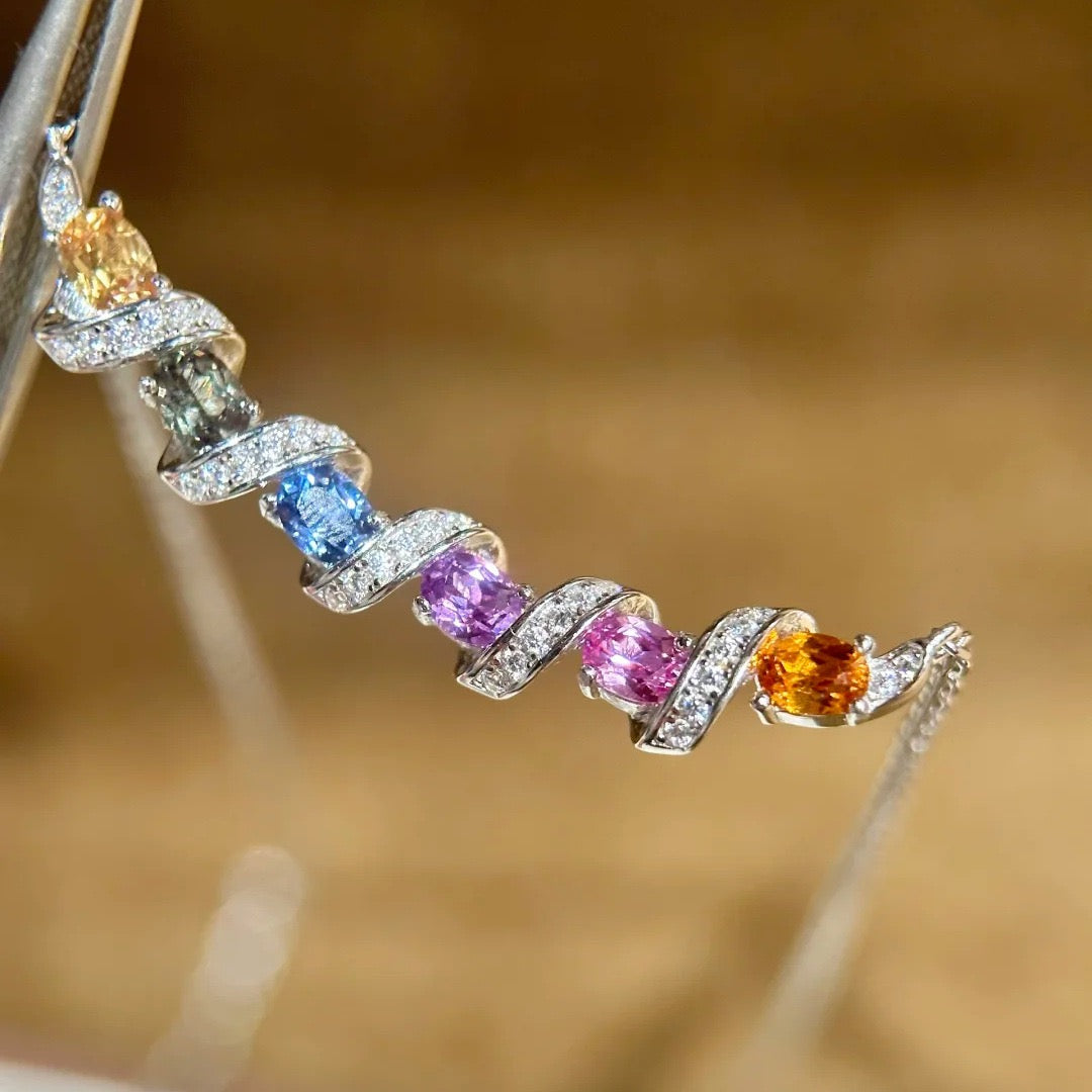 Twisted Rainbow Multi-Color Gem Pendant Necklace