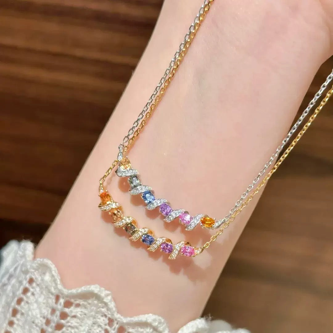Twisted Rainbow Multi-Color Gem Pendant Necklace