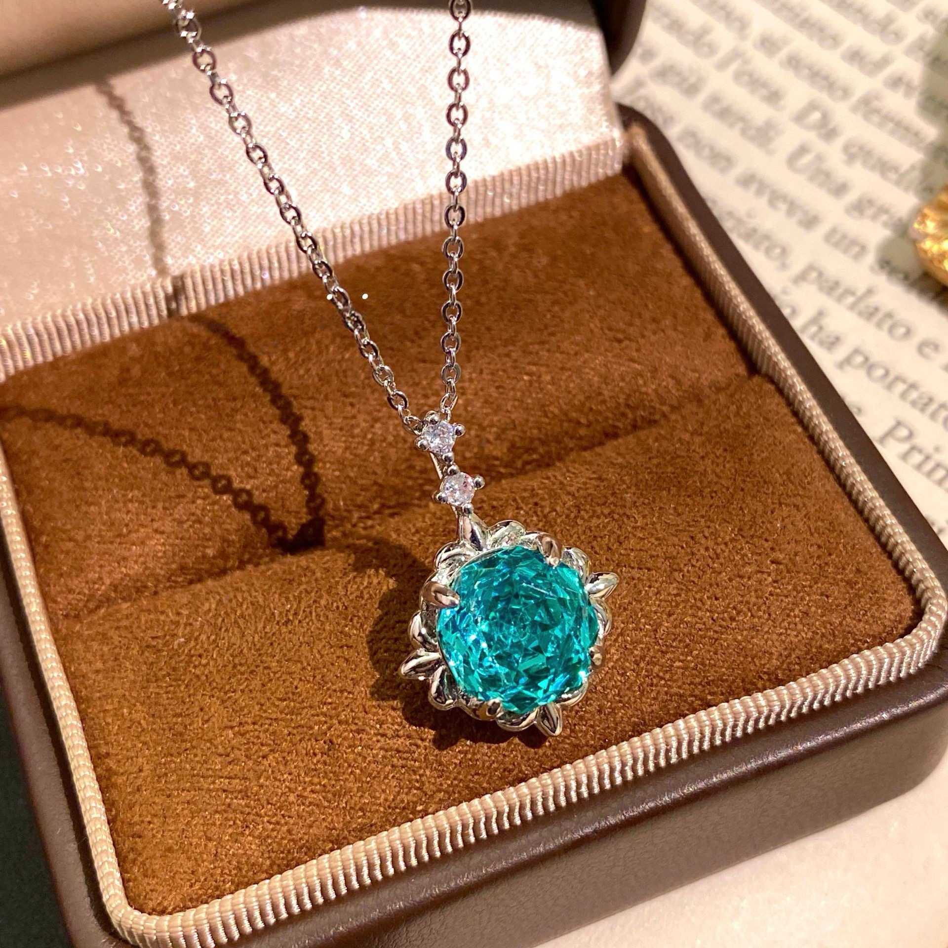 Rose Cut Floral Crystal Pendant Necklaces