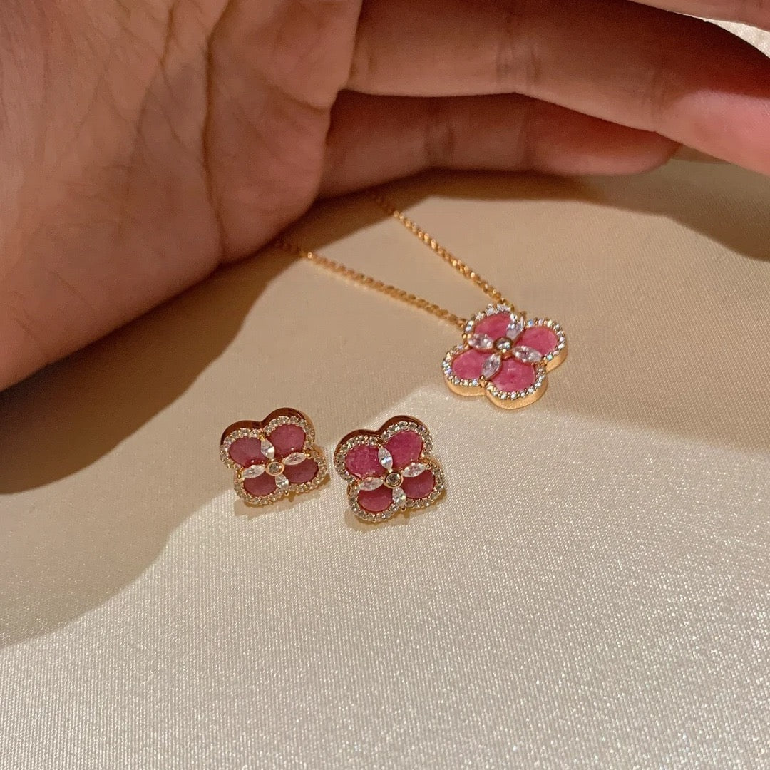 Pink Clover Jewelry Set