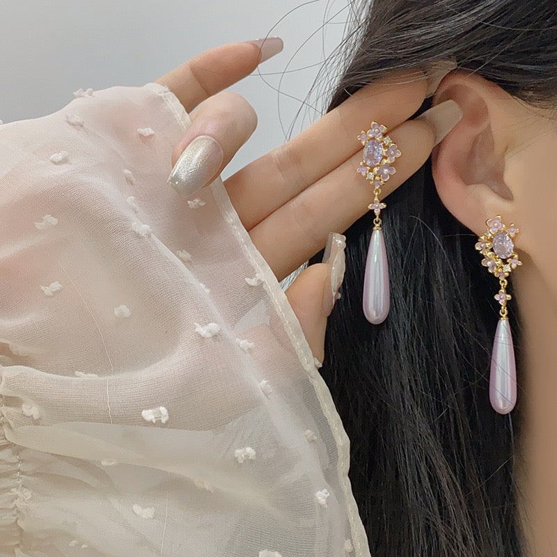 Lavender Floral Drop Earring