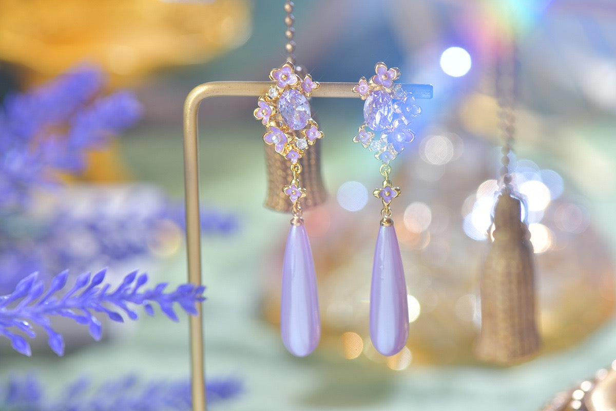 Lavender Floral Drop Earring